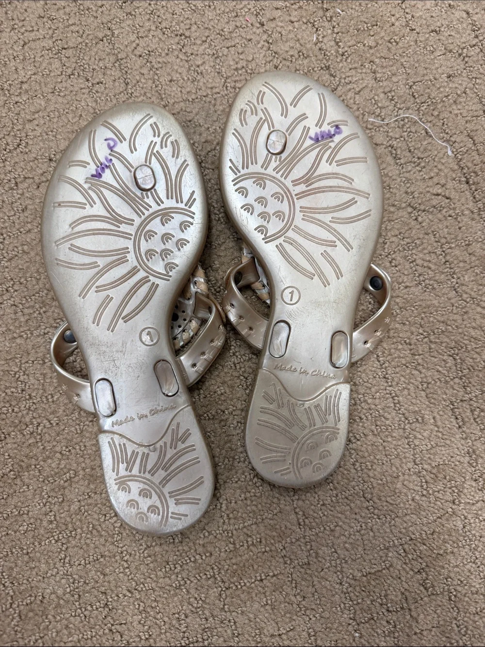 Jack Rogers Champagne Metallic Leather Thong Sandals